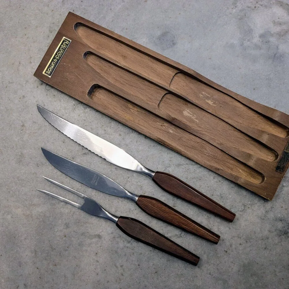 MCM Vintage Washington Forge Town & Country 3pc Carving Set Rosewood Handles